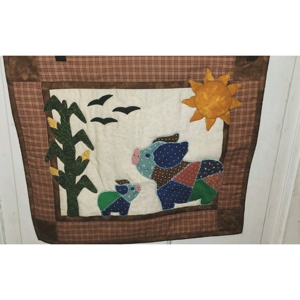 Quilted Folk Art Wall Hanging Quilt Crazy Pigs Rachel Pellman Primitive Corn Sun
